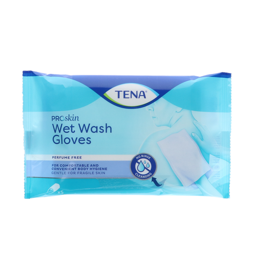 Tena Wet Wash Gloves Geurloos, verpakking van 5 stuks